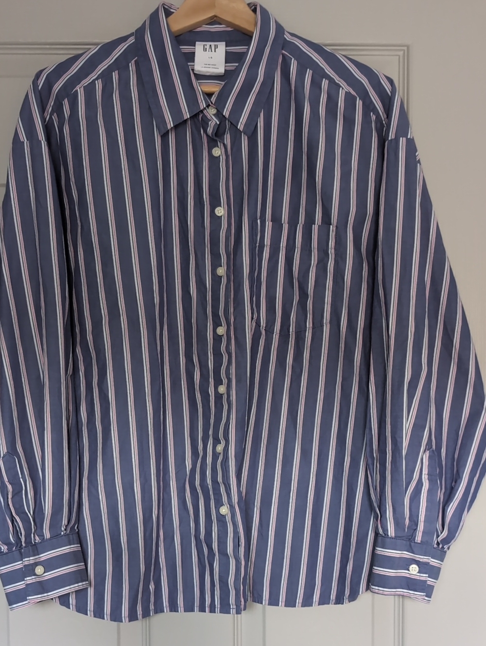 GAP Navy Blue Stripe Button-Down Shirt with Pink & White Stripes